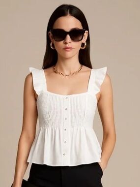 NWT J. Crew White Pintuck Peplum Blouse Cami - XS